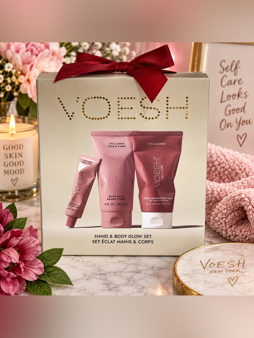 VOESH New York Fig & Amber Hand & Body Glow Set NWT 3-Piece